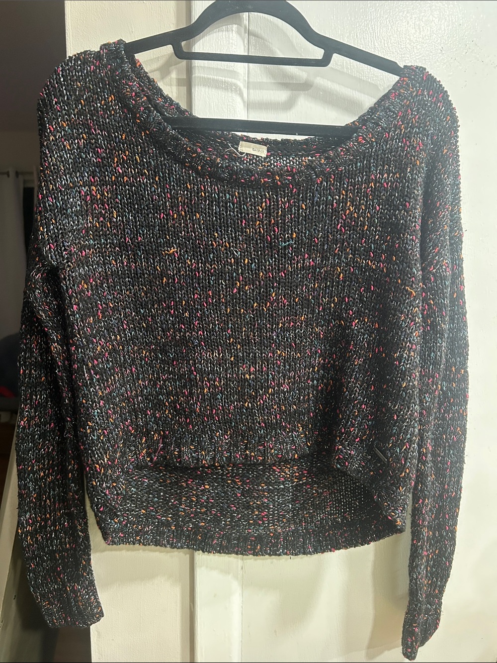 Garage Black Multicolor Speckled Crew Neck Sweater size Small